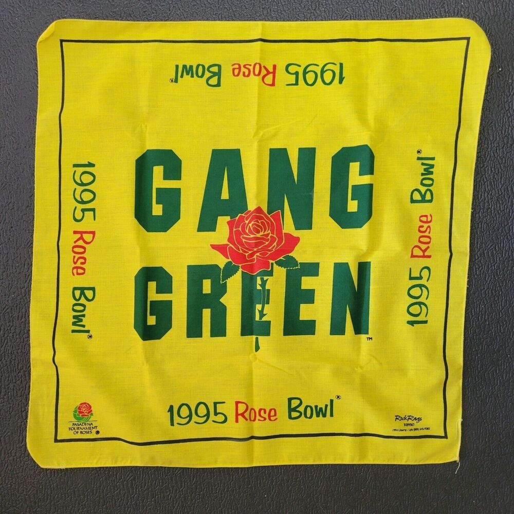 VTG 95 University of Oregon Ducks Rose Bowl Gang Green Bandana Hanky Scarf 20x21